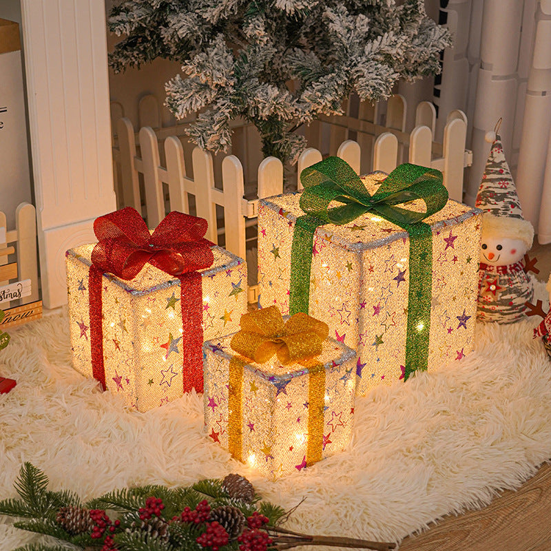 Flag Village Lighted Up Outdoor Christmas Decorations Luminous Christmas Gift Box With Bow For Holiday Christmas Tree Home Yard Decor