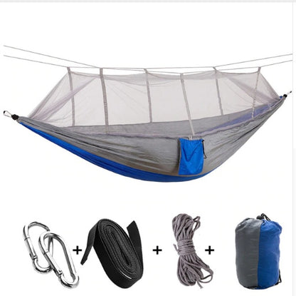 Flag Village Outdoor Parachute Cloth Hammock Couble with Mosquito Net Light Portable Army Green Insect-proof Camping Aerial Tent