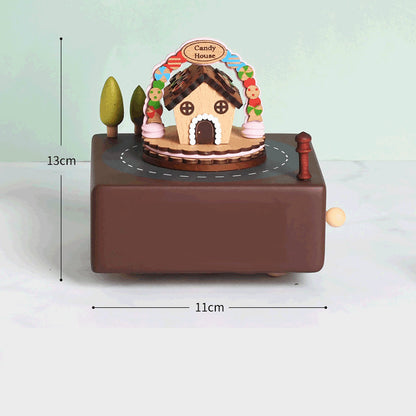 Flag Village Wooden building model music box birthday gift
