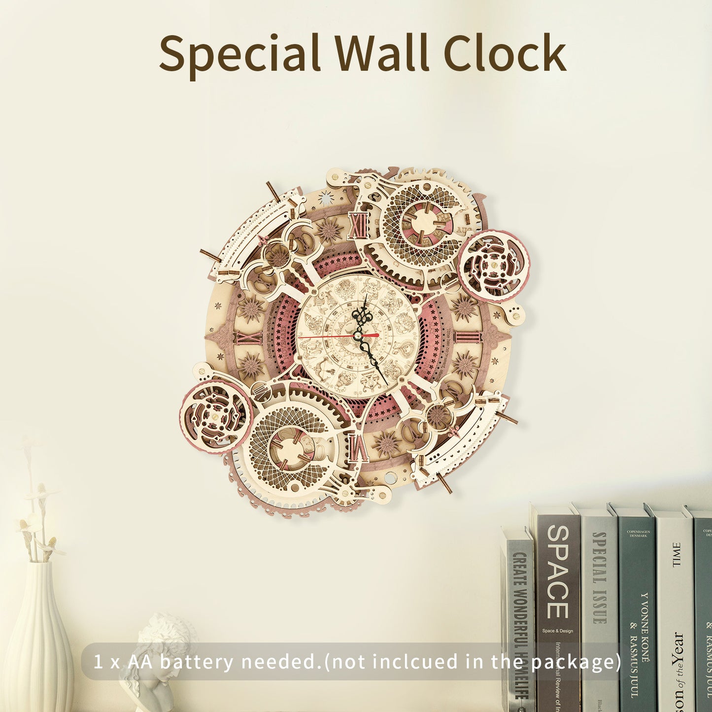 Flag Village Robotime ROKR Zodiac Wall Clock 3D Wooden Puzzle Model Assembly Toys Gifts for Children Kids Teens LC601 Support Dropshipping