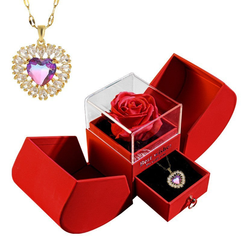 Flag Village Eternal Rose Apple Gift Box Women Necklace Valentine's Day Wedding Jewelry