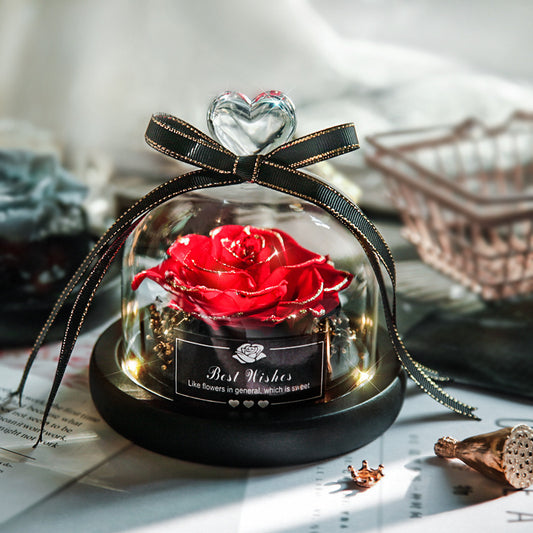 Flag Village Valentine's Day Christmas Dried Flowers For Home Decor Wedding Gifts Dried Flowers Eternal Real Rose Home Decor With LED In Glass
