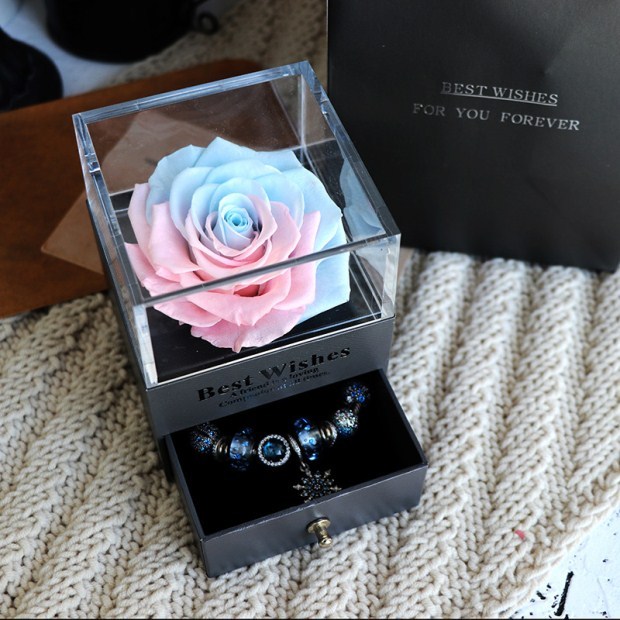 Flag Village Eternal Flower Rose Jewelry Box for Birthday Presents Valentines Day Wedding Gift