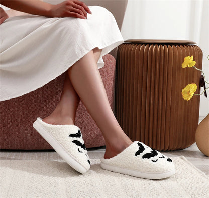 Flag Village Funny Bat Slipper Halloween Pumpkin Flat Indoor House Shoes For Women Men Soft Plush Cozy Horror Fashion Halloween Gifts