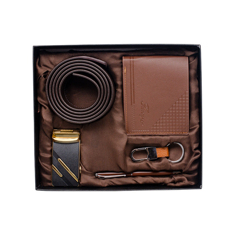Flag Village Practical Men's Tiandigai Gift Set Belt Wallet Keychain Pen 4-Piece Gift Box