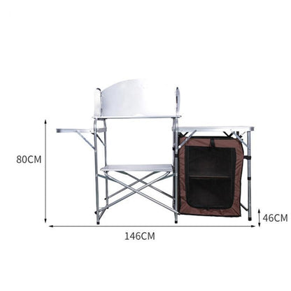 Flag Village Outdoor Camping Double-decker Storage Rack Mobile Barbecue Table