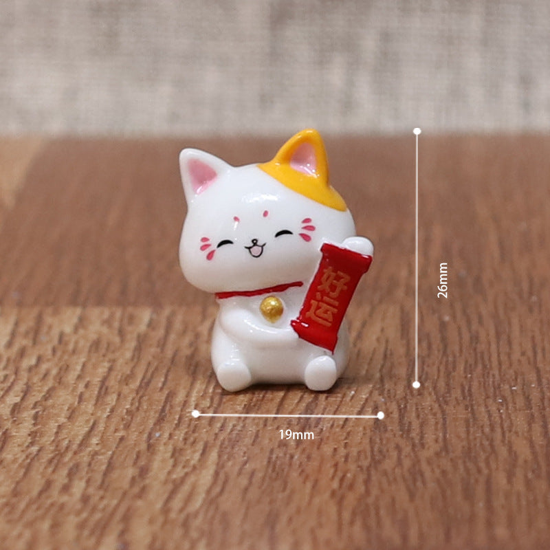 Flag Village Micro Landscape Ornaments Cute Lucky Cat Resin Crafts Car Center Console Decoration Home Decoration Gifts