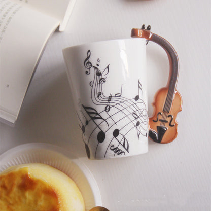 Flag Village Creative Music Violin Style Guitar Ceramic Mug Coffee Tea Milk Stave Cups With Handle Coffee Mug Novelty Gifts