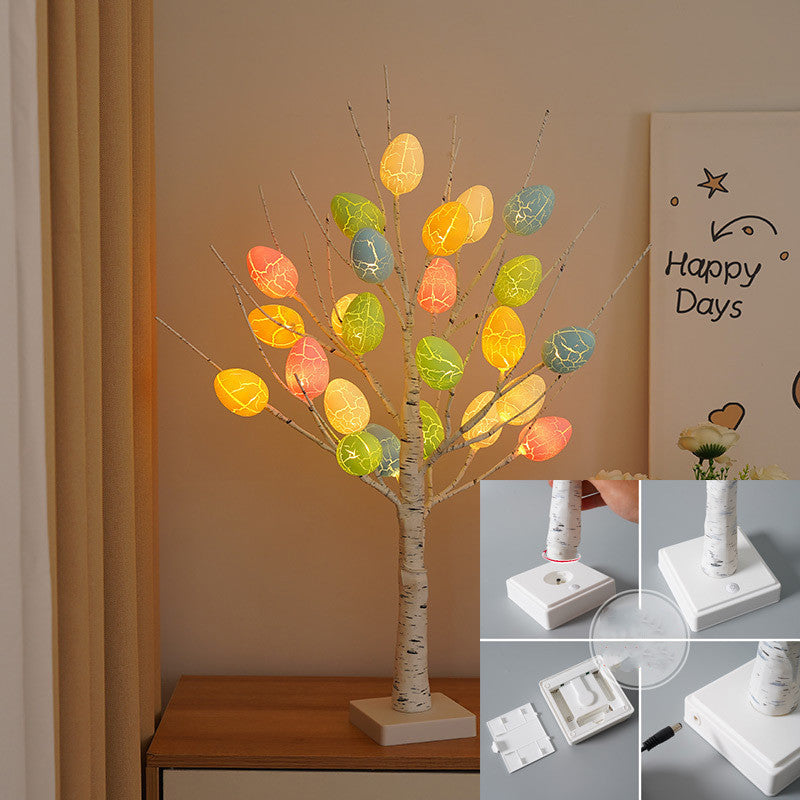 Flag Village Easter Decoration 60cm Birch Tree Home Easter Egg LED Light Gift Spring Party Tabletop Ornaments Light Easter Party Kids Gifts