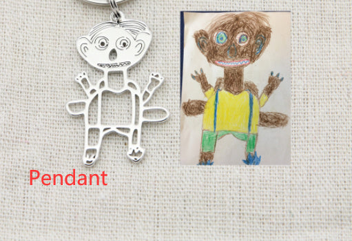 Flag Village Custom Kids Drawing Painting Necklace Stainless Stee Personalized Children Artwork Pendant For Kids Mom Family Jewelry Gifts
