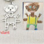 Flag Village Custom Kids Drawing Painting Necklace Stainless Stee Personalized Children Artwork Pendant For Kids Mom Family Jewelry Gifts