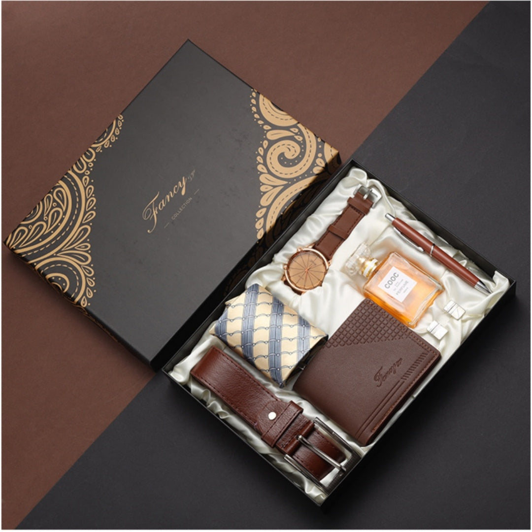 Flag Village Cross-border Watch Gift Box Holiday Birthday Gift Practical Simple Men's Large Dial Watch Gift Suit