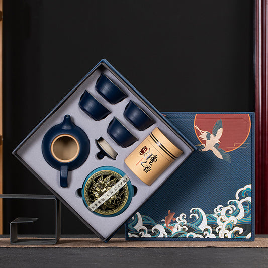 Flag Village Ceramic Kung Fu Tea Set Gift Box Set Business Small Gift