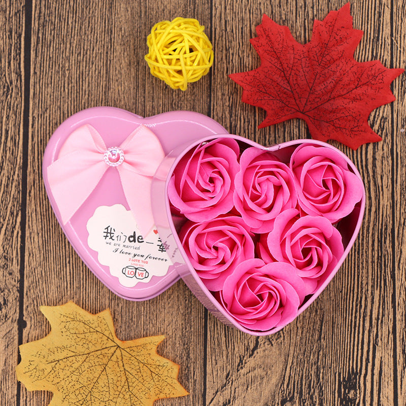 Flag Village Soap Flower Gift Box Valentine's Day Gift Mother's Day Creative Gifts Bear Flower Rose Heart Shaped Tin Box
