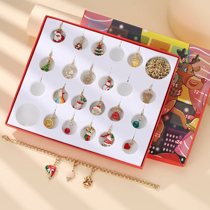 Flag Village New Christmas Ornaments Children's Gift Box Countdown Calendar Gift Box Advent Golden Bracelet Necklace Blind Box Set