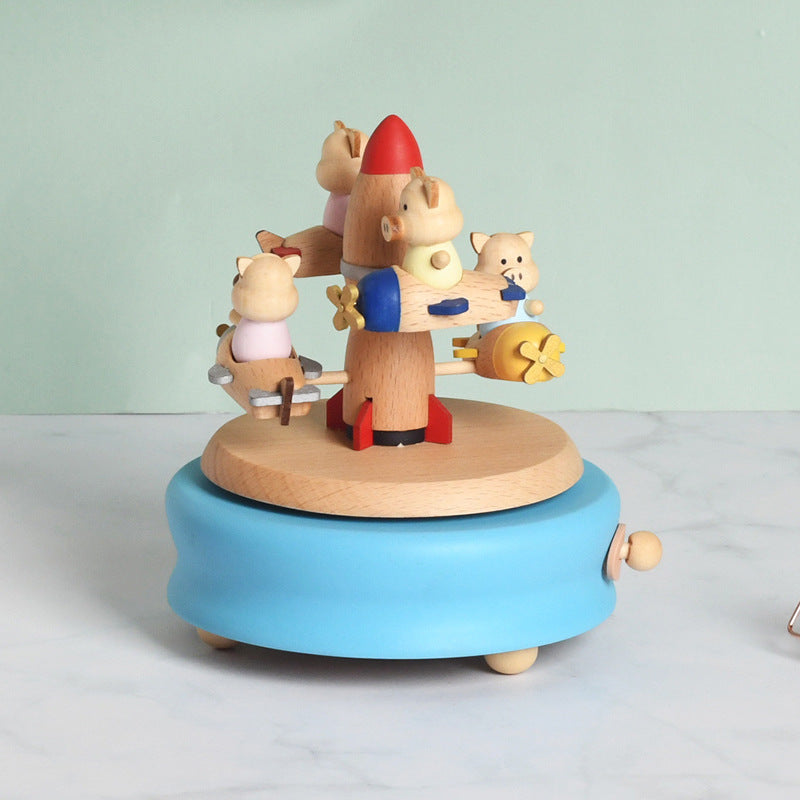 Flag Village Wooden building model music box birthday gift