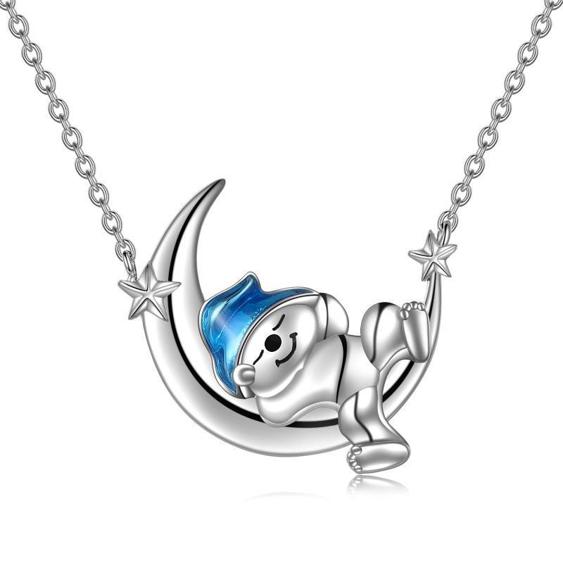 Flag Village Sterling Silver Bear Necklace Bear Moon Pendant Cute Animal Jewelry Bear Gifts for Women