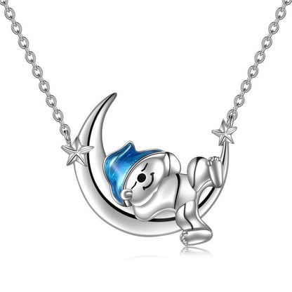 Flag Village Sterling Silver Bear Necklace Bear Moon Pendant Cute Animal Jewelry Bear Gifts for Women