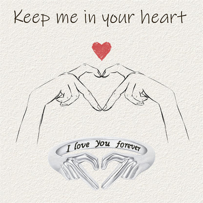 Flag Village Romantic Heart Hand Hug Fashion Ring For Women Couple Jewelry Silver Color Punk Gesture Wedding Men Finger Accessories Gifts
