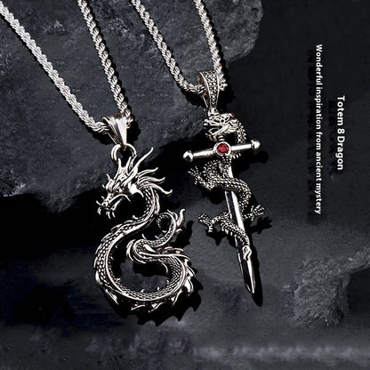 Flag Village Fashion Jewelry Dragon Sword Pendant Necklace Paved Black Color Jewelry For Men Boy Christmas Gifts