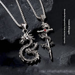 Flag Village Fashion Jewelry Dragon Sword Pendant Necklace Paved Black Color Jewelry For Men Boy Christmas Gifts