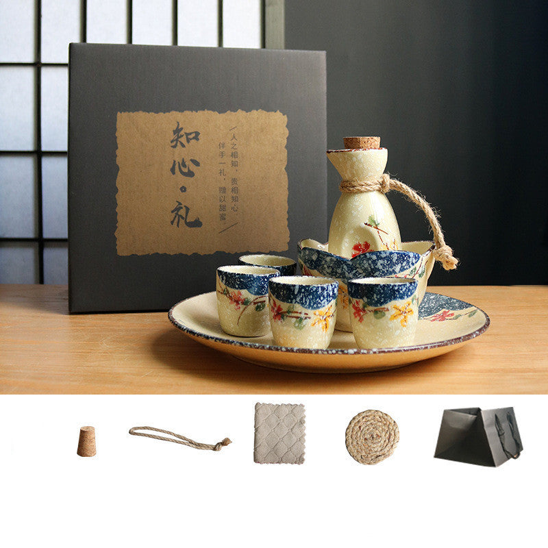 Flag Village Japanese Retro Sake Wine Warmer Gift Box Set Hot Wine Shochu Pot Ceramic Wine Cup White Wine Household Wine Glass
