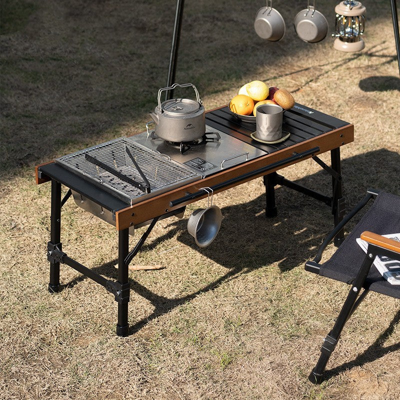 Flag Village Outdoor Folding Combination Table Camping Barbecue Picnic Beech Wood Table