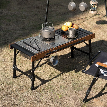 Flag Village Outdoor Folding Combination Table Camping Barbecue Picnic Beech Wood Table