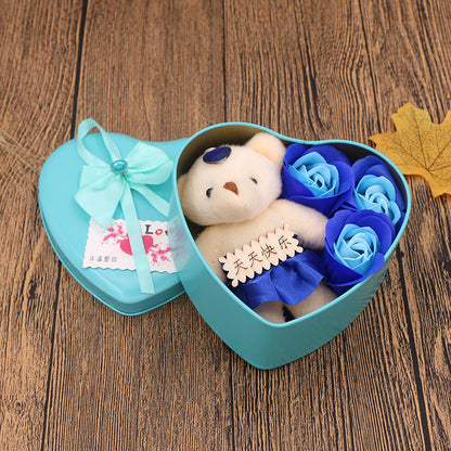 Flag Village Soap Flower Gift Box Valentine's Day Gift Mother's Day Creative Gifts Bear Flower Rose Heart Shaped Tin Box