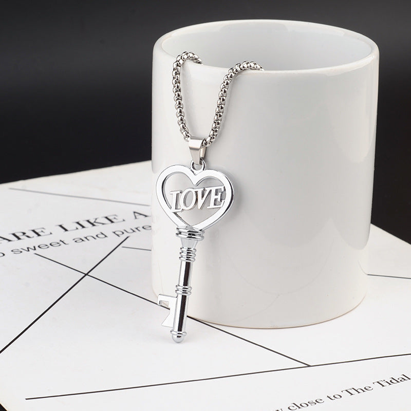 Flag Village Stainless Steel Necklaces Sweet Heart Key Pendants Choker Chain Korean Fashion Jewelry For Women Jewelry Gifts