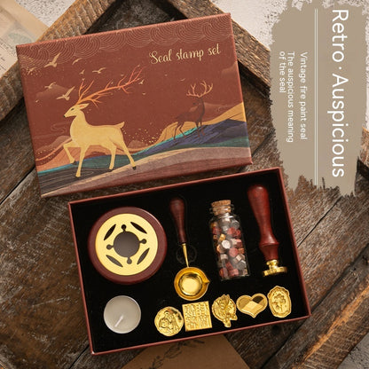 Flag Village Sealing Wax Seal Set Retro Elk Gift Box Wooden Handle