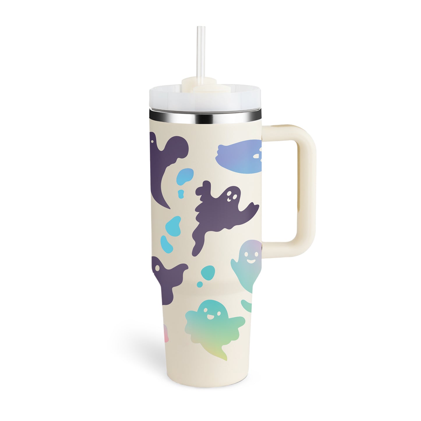 Flag Village 40 Oz Tumbler With Handle Straw Insulated, Stainless Steel Spill Proof Vacuum Coffee Cup Tumbler With Lid Tapered Mug Gifts For Valentine Lover Suitable For Car Gym Office Travel
