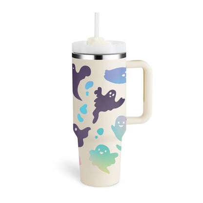 Flag Village 40 Oz Tumbler With Handle Straw Insulated, Stainless Steel Spill Proof Vacuum Coffee Cup Tumbler With Lid Tapered Mug Gifts For Valentine Lover Suitable For Car Gym Office Travel