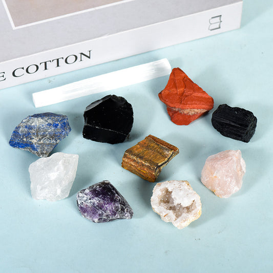 Flag Village 9 PCs Crystal Stone Rough Stone Rolling Millstone Christmas Box Set White Crystal Festival Gift Decoration