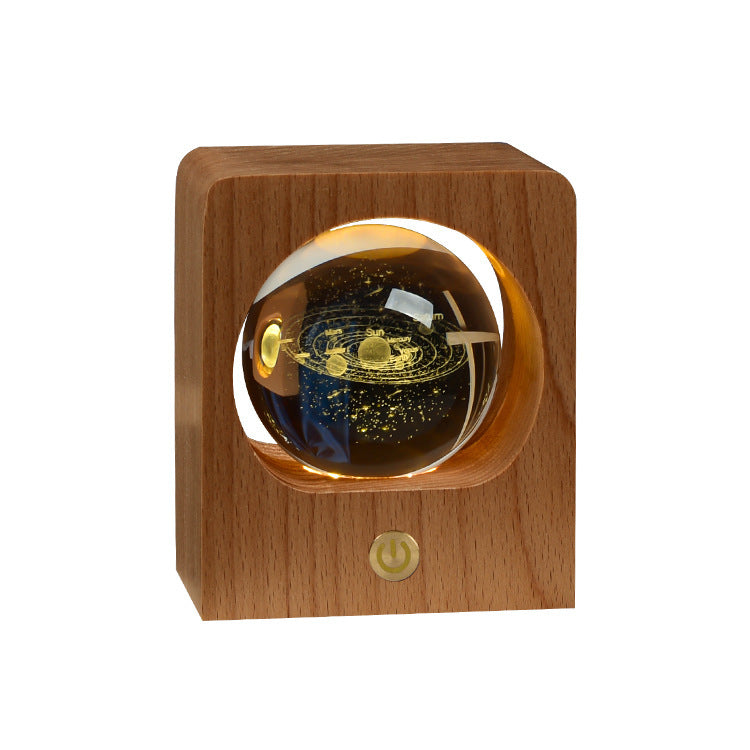 Flag Village Beech Crystal Ball Night Light 3D Laser Engraving Elk Jellyfish LED Nightlights USB Dimmable Lamp For Bedroom Decoration Gifts Home Decor