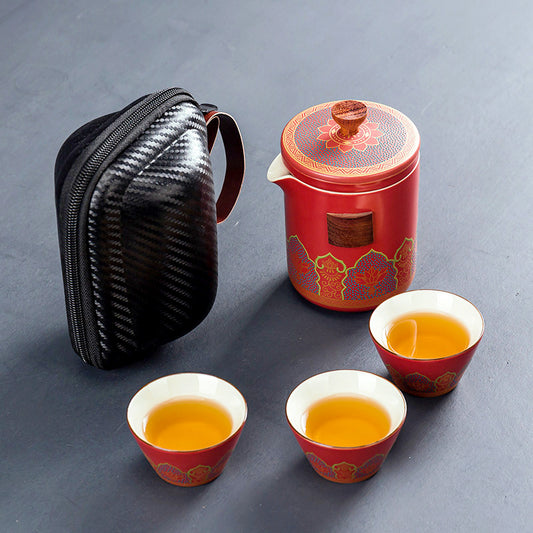 Flag Village Ceramic Portable Travel Tea Set Gift Box