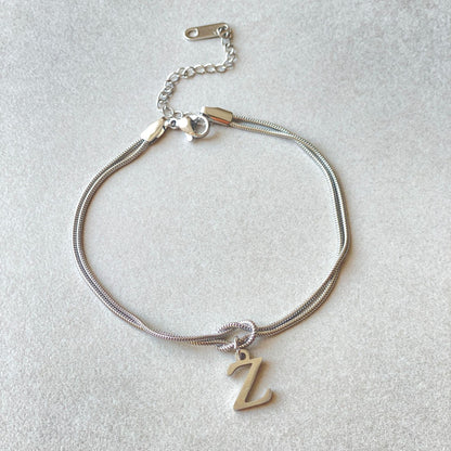Flag Village New Letter A-Z Love Knot Bracelets For Women Couple Gold Color Dainty Snake Chain Charm Bracelet Stainless Steel Jewelry Gift Valentine's Day Gifts