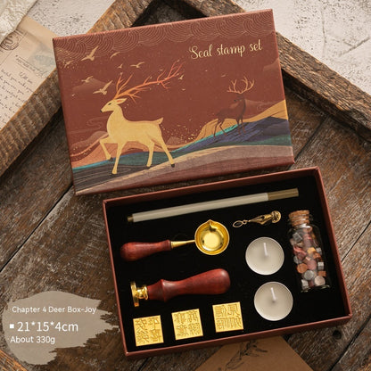 Flag Village Sealing Wax Seal Set Retro Elk Gift Box Wooden Handle