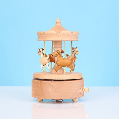 Flag Village Wooden building model music box birthday gift