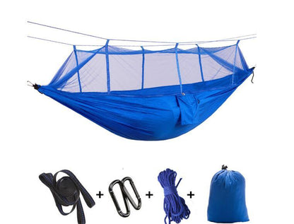 Flag Village Outdoor Parachute Cloth Hammock Couble with Mosquito Net Light Portable Army Green Insect-proof Camping Aerial Tent