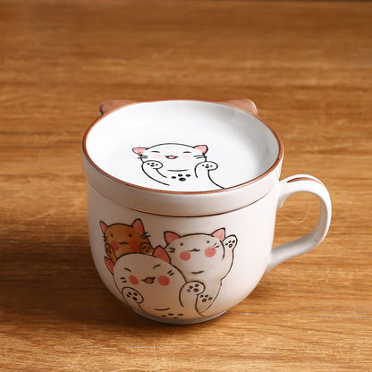 Flag Village Ceramic Cup With Lid Large Capacity, Spoon Set Gift Box