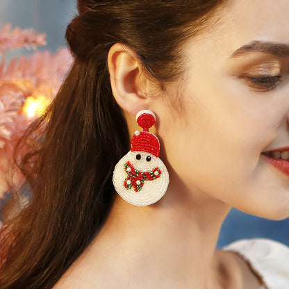Flag Village Christmas Snowman Beads Earrings For Women Girls Ins Style Happy New Year Xmas Festival Jewelry Gifts