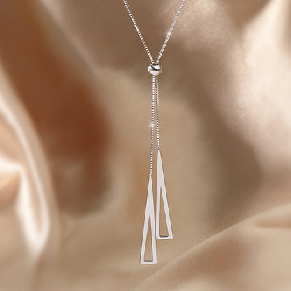 Flag Village Sterling Silver Geometric Triangle Necklace for Women Adjustable Clavicle Chain Necklace Jewelry Gifts