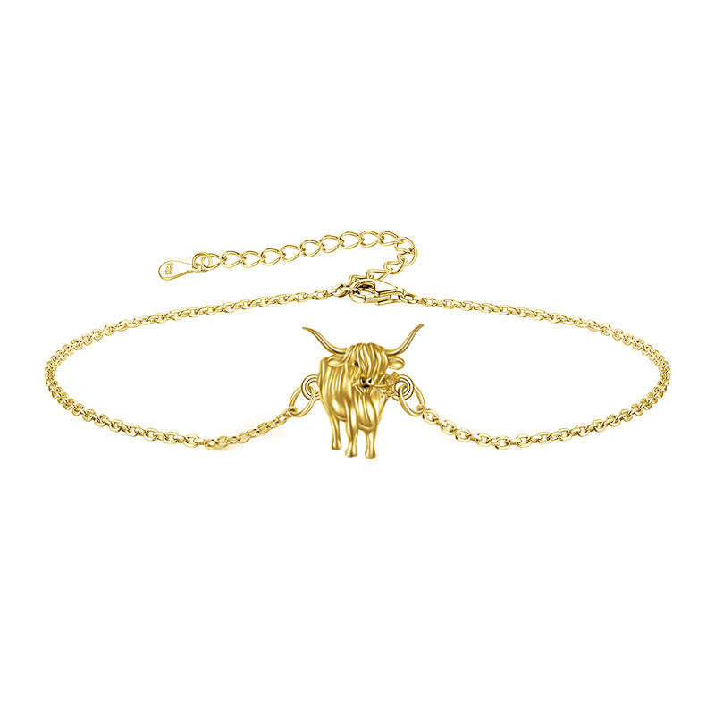 Flag Village 925 Sterling Silver Highland Cow Anklet Braclet Animal Jewelry Gifts