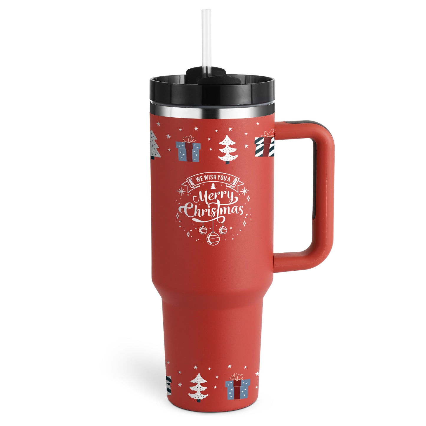 Flag Village 40 Oz Tumbler With Handle Straw Insulated, Stainless Steel Spill Proof Vacuum Coffee Cup Tumbler With Lid Tapered Mug Gifts For Valentine Lover Suitable For Car Gym Office Travel