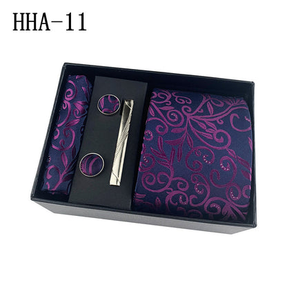 Flag Village Paisley Men's Tie Square Cuff Tie Clip Gift Set Business Casual Tie Black Gift Box