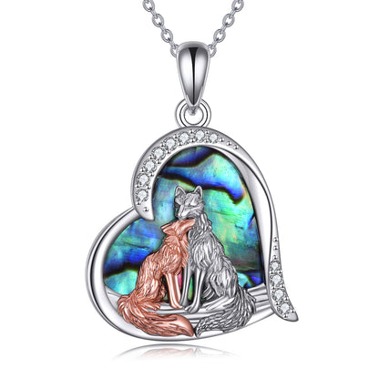 Flag Village Sterling Silver Kitsune Fox Heart Pendant Necklace Jewelry Gifts