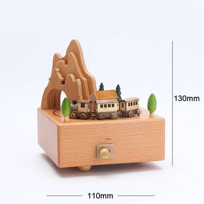 Flag Village Wooden building model music box birthday gift