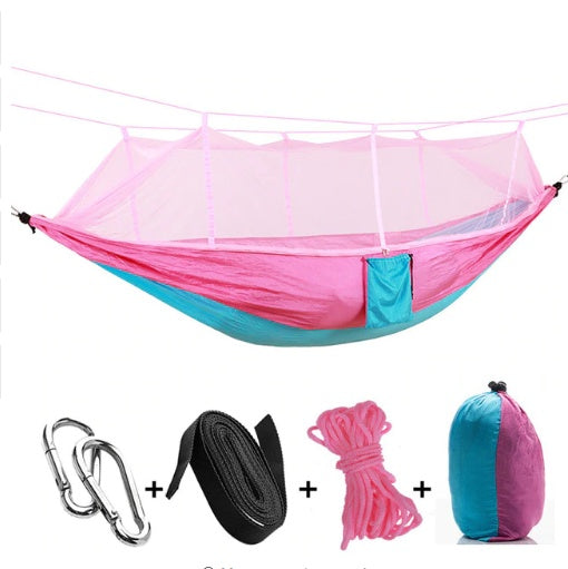 Flag Village Outdoor Parachute Cloth Hammock Couble with Mosquito Net Light Portable Army Green Insect-proof Camping Aerial Tent