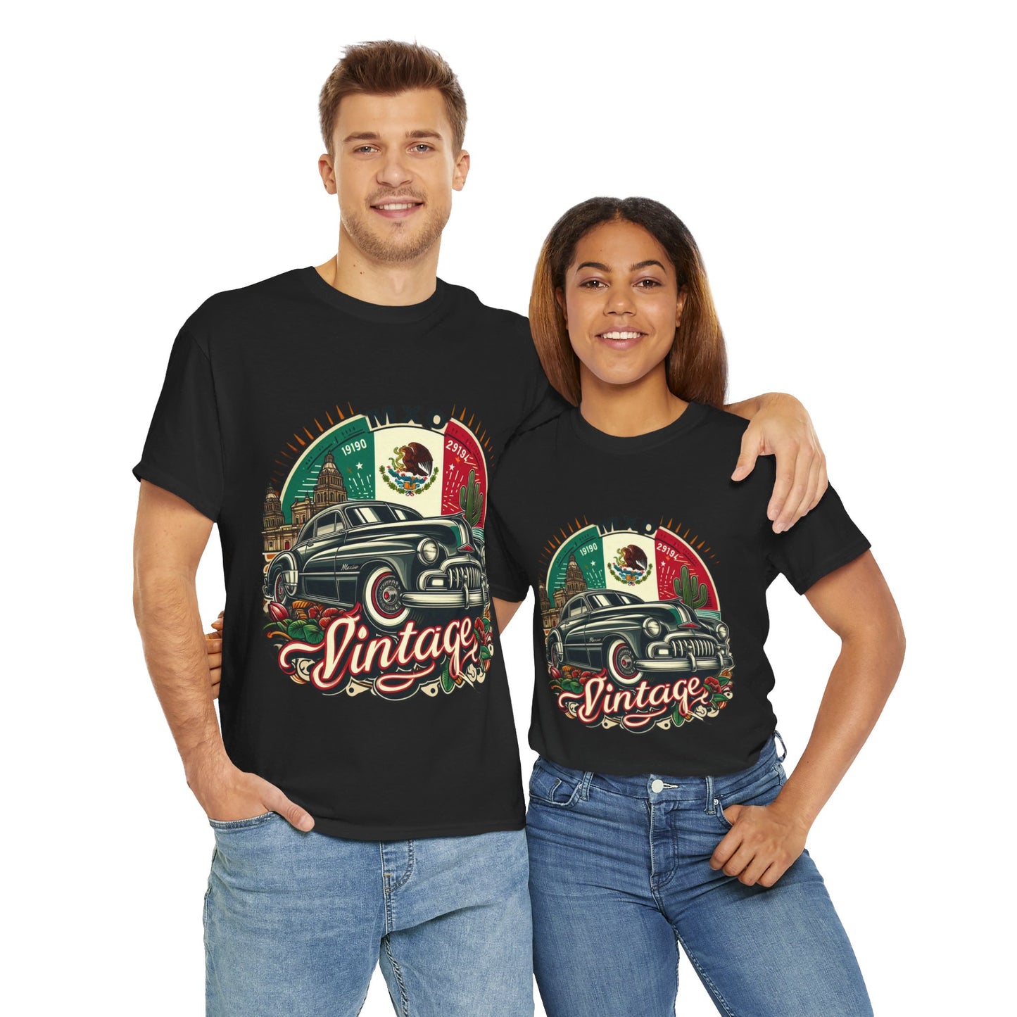 Flag Village Mexico Vintage Car Flag T-SHIRT Heavy Cotton Tee MEX0001